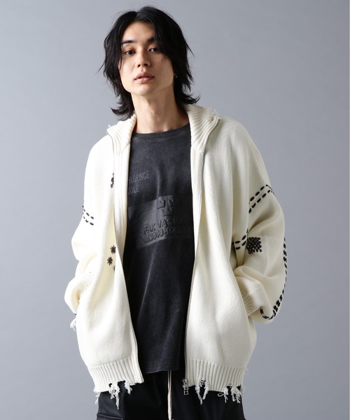 DANKE SCHON(ダンケシェーン)の「DankeSchon/ダンケシェーン/HAND STITCH KNIT DRIVERS(ニット/セーター・メンズ・ホワイト/ブラック・S/M/L)」の4枚目の写真