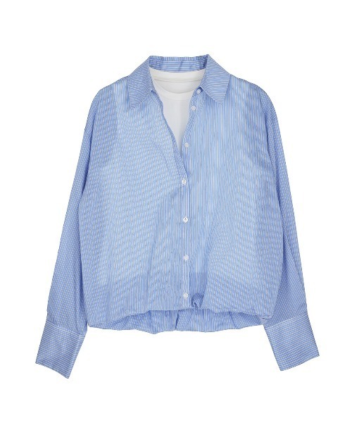 Ameri(アメリ)の「STRIPE INVERSION SHIRT TOP(Tシャツ/カットソー・レディース・ブルー/ブラウン/ピンク・FREE)」の16枚目の写真