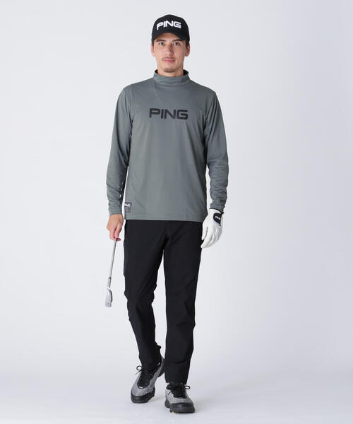 【ブラック】メッシュジャカードハイネックシャツ <PERFORMANCE> (MENS) PING APPAREL】メッシュジャカード半袖ハイネックシャツ ＜GOLD