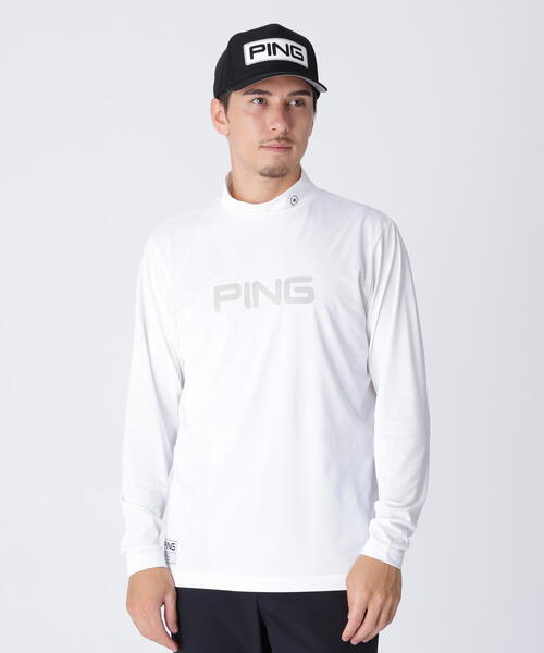 【ブラック】メッシュジャカードハイネックシャツ <PERFORMANCE> (MENS) PING APPAREL】メッシュジャカード半袖ハイネックシャツ ＜GOLD