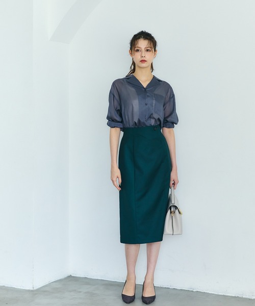 12Twelve Agenda(トゥエルブ アジェンダ)の「シアーオープンカラーシャツ(シャツ/ブラウス・レディース・チャコールグレー/ブラウン/グリーン・M)」の9枚目の写真