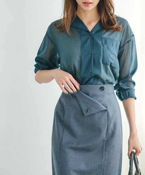 12Twelve Agenda(トゥエルブ アジェンダ)の「シアーオープンカラーシャツ(シャツ/ブラウス・レディース・チャコールグレー/ブラウン/グリーン・M)」の11枚目の写真