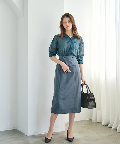 12Twelve Agenda(トゥエルブ アジェンダ)の「シアーオープンカラーシャツ(シャツ/ブラウス・レディース・チャコールグレー/ブラウン/グリーン・M)」の12枚目の写真