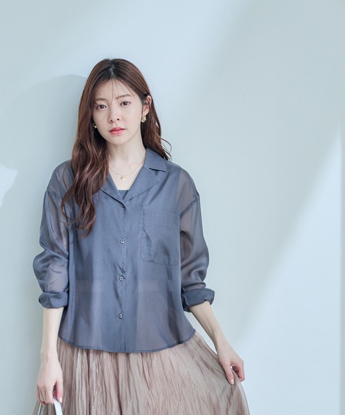 12Twelve Agenda(トゥエルブ アジェンダ)の「シアーオープンカラーシャツ(シャツ/ブラウス・レディース・チャコールグレー/ブラウン/グリーン・M)」の22枚目の写真