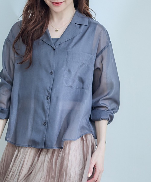 12Twelve Agenda(トゥエルブ アジェンダ)の「シアーオープンカラーシャツ(シャツ/ブラウス・レディース・チャコールグレー/ブラウン/グリーン・M)」の19枚目の写真