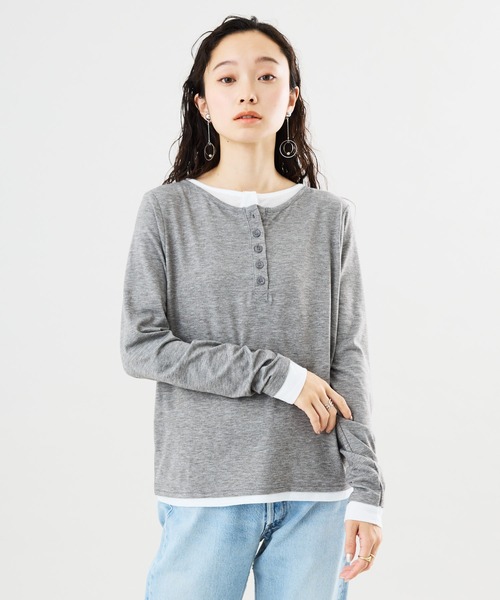 Muscat(マスカット)の「フェイクレイヤードロンT(Tシャツ/カットソー・レディース・チャコールグレー/ライトグレー/ブラウン/オレンジ・F)」の12枚目の写真