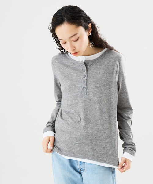 Muscat(マスカット)の「フェイクレイヤードロンT(Tシャツ/カットソー・レディース・チャコールグレー/ライトグレー/ブラウン/オレンジ・F)」の13枚目の写真