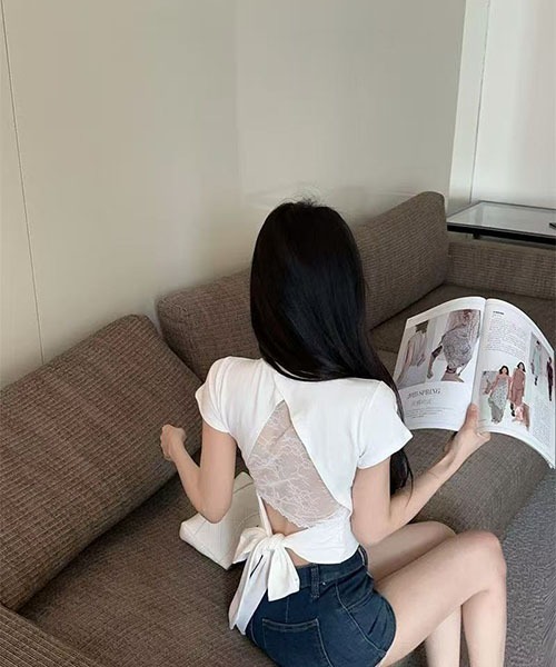 gossip!ロサンゼルス(ゴシップロサンゼルス)の「バックオープン リボンデザインTシャツ(Tシャツ/カットソー・レディース・ピンク/ブラック・M/S)」の14枚目の写真