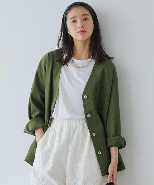 studio CLIP（スタディオクリップ）の「Vネックデニムカバーオール《CLIP denim》（デニムジャケット・レディース・ブラック/ブルー/カーキ・FREE）」の3枚目の写真