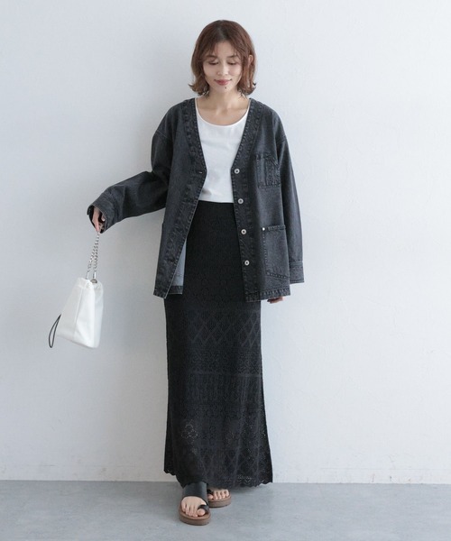 studio CLIP（スタディオクリップ）の「Vネックデニムカバーオール《CLIP denim》（デニムジャケット・レディース・ブラック/ブルー/カーキ・FREE）」の9枚目の写真