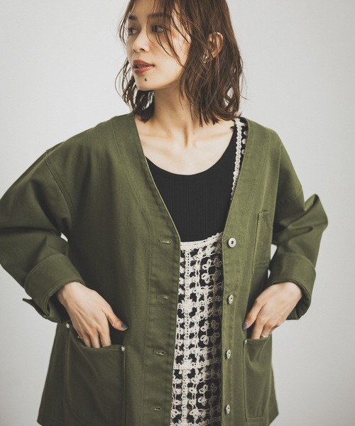 studio CLIP（スタディオクリップ）の「Vネックデニムカバーオール《CLIP denim》（デニムジャケット・レディース・ブラック/ブルー/カーキ・FREE）」の11枚目の写真