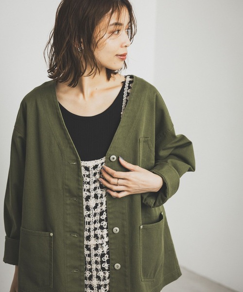 studio CLIP（スタディオクリップ）の「Vネックデニムカバーオール《CLIP denim》（デニムジャケット・レディース・ブラック/ブルー/カーキ・FREE）」の12枚目の写真