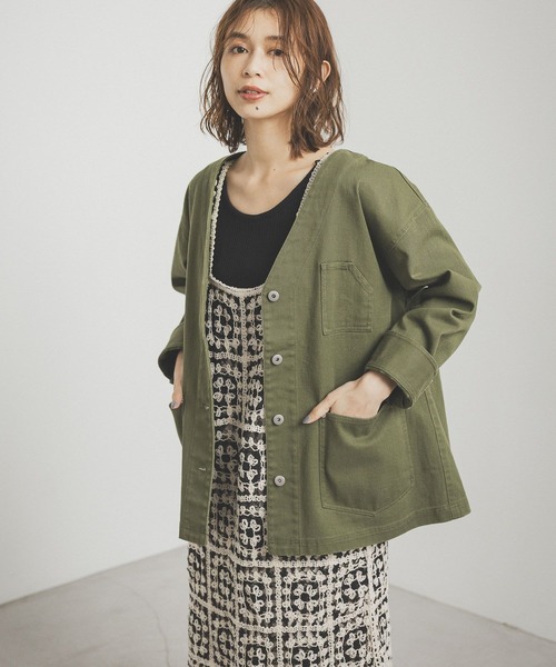 studio CLIP（スタディオクリップ）の「Vネックデニムカバーオール《CLIP denim》（デニムジャケット・レディース・ブラック/ブルー/カーキ・FREE）」の14枚目の写真