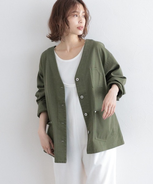 studio CLIP（スタディオクリップ）の「Vネックデニムカバーオール《CLIP denim》（デニムジャケット・レディース・ブラック/ブルー/カーキ・FREE）」の18枚目の写真