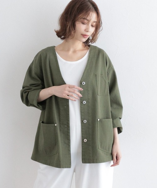 studio CLIP（スタディオクリップ）の「Vネックデニムカバーオール《CLIP denim》（デニムジャケット・レディース・ブラック/ブルー/カーキ・FREE）」の19枚目の写真