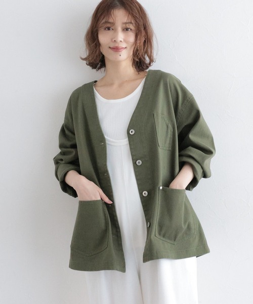 studio CLIP（スタディオクリップ）の「Vネックデニムカバーオール《CLIP denim》（デニムジャケット・レディース・ブラック/ブルー/カーキ・FREE）」の20枚目の写真