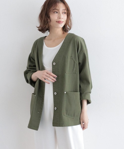 studio CLIP（スタディオクリップ）の「Vネックデニムカバーオール《CLIP denim》（デニムジャケット・レディース・ブラック/ブルー/カーキ・FREE）」の21枚目の写真