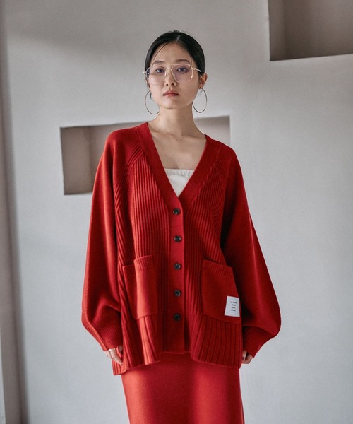 Burberrys 赤 Vネックカーディガン 48サイズ セール】 エクストラファインウール Vネックカーディガン