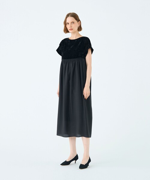 BALLSEY(ボールジィ)の「ベルベットコンビ Iラインワンピース(ワンピース・レディース・ブラック/ライトグレー・36)」の3枚目の写真