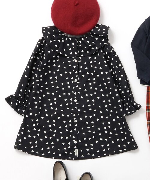 BREEZE(ブリーズ)の「【リンク/ジュニア対応】ノーカラーシャツワンピース(ワンピース・キッズ・ストライプ/オフホワイト/ブラック・90/100/110/120/130/140)」の1枚目の写真