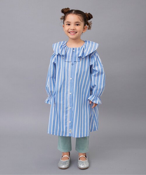 BREEZE(ブリーズ)の「【リンク/ジュニア対応】ノーカラーシャツワンピース(ワンピース・キッズ・ストライプ/オフホワイト/ブラック・90/100/110/120/130/140)」の5枚目の写真