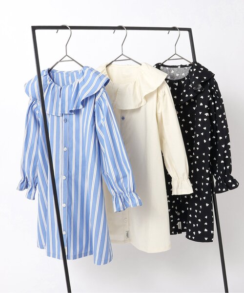 BREEZE(ブリーズ)の「【リンク/ジュニア対応】ノーカラーシャツワンピース(ワンピース・キッズ・ストライプ/オフホワイト/ブラック・90/100/110/120/130/140)」の7枚目の写真