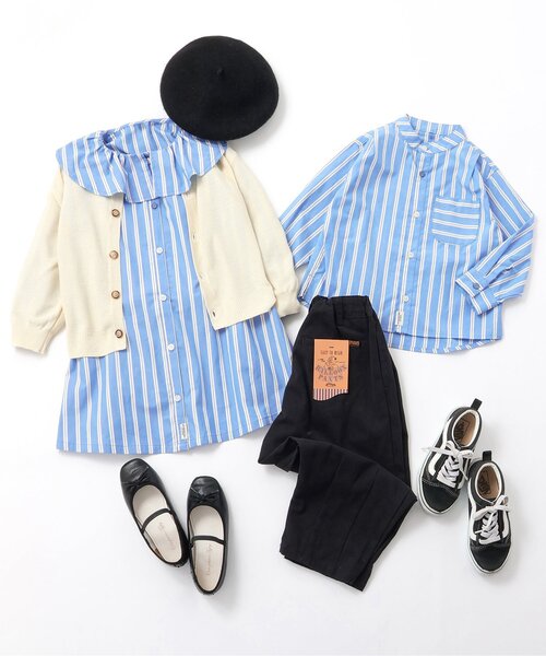 BREEZE(ブリーズ)の「【リンク/ジュニア対応】ノーカラーシャツワンピース(ワンピース・キッズ・ストライプ/オフホワイト/ブラック・90/100/110/120/130/140)」の12枚目の写真