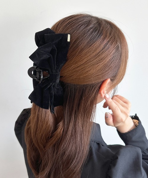 apres jour×ARIAZ】プレート付きベロアリボンバンズヘアクリップ