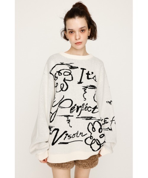 SLY（スライ）の「JQ LOGO MOTIF TOPS ジャガード ロゴモチーフ トップス 秋服 冬服（ニット/セーター・レディース・ピンク/オフホワイト/ネイビー・FREE）」の4枚目の写真