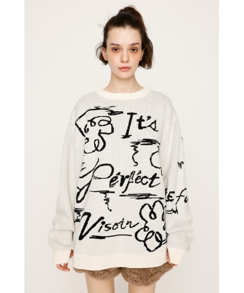 SLY（スライ）の「JQ LOGO MOTIF TOPS ジャガード ロゴモチーフ トップス 秋服 冬服（ニット/セーター・レディース・ピンク/オフホワイト/ネイビー・FREE）」の6枚目の写真