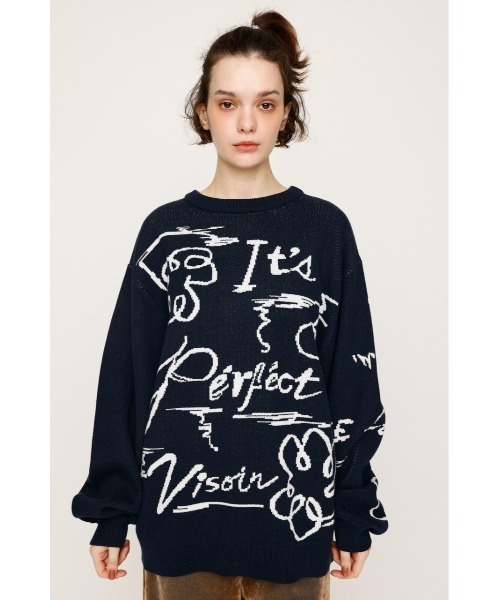 SLY（スライ）の「JQ LOGO MOTIF TOPS ジャガード ロゴモチーフ トップス 秋服 冬服（ニット/セーター・レディース・ピンク/オフホワイト/ネイビー・FREE）」の11枚目の写真