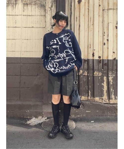 SLY（スライ）の「JQ LOGO MOTIF TOPS ジャガード ロゴモチーフ トップス 秋服 冬服（ニット/セーター・レディース・ピンク/オフホワイト/ネイビー・FREE）」の9枚目の写真
