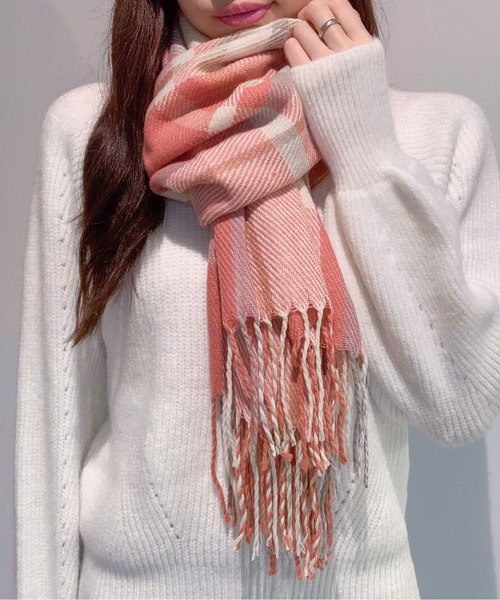 ストール・マフラー [カラーは、ピンク] un/neu（アンノイ）の「リブニットビッグストール / 大判ストール