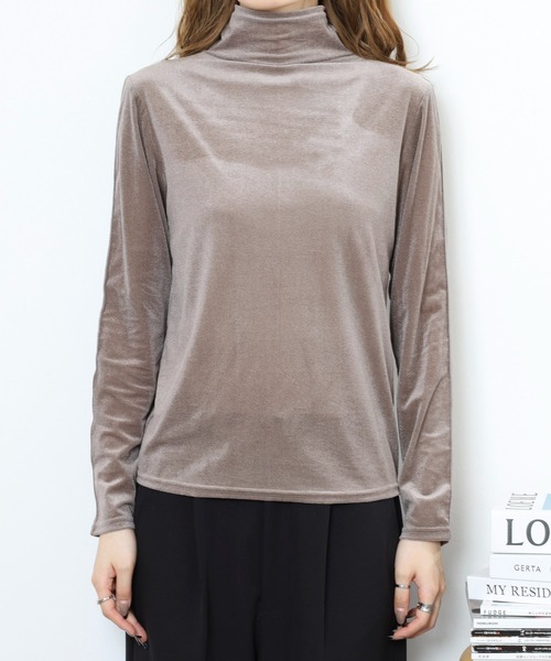 EGLANTINE(エグランティーヌ)の「EGLANTINE 前後2way シアーベロアハイネックインナー日本製(Tシャツ/カットソー・レディース・ブラック/ライトベージュ/ピンク/シルバーグレー/モカ・38)」の22枚目の写真
