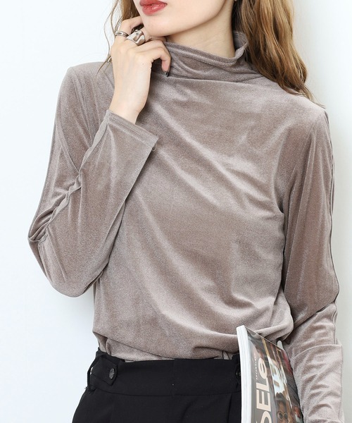 EGLANTINE(エグランティーヌ)の「EGLANTINE 前後2way シアーベロアハイネックインナー日本製(Tシャツ/カットソー・レディース・ブラック/ライトベージュ/ピンク/シルバーグレー/モカ・38)」の12枚目の写真