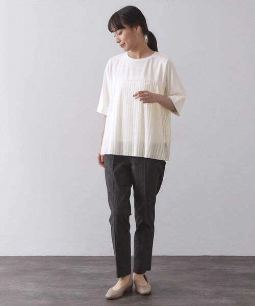 OPAQUE.CLIP（オペークドットクリップ）の「プリーツドッキングカットソー【洗濯機OK】（Tシャツ/カットソー・レディース・ボルドー/ホワイト/チャコール・40/38）」の8枚目の写真