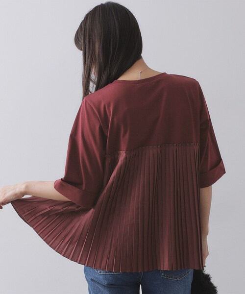 OPAQUE.CLIP（オペークドットクリップ）の「プリーツドッキングカットソー【洗濯機OK】（Tシャツ/カットソー・レディース・ボルドー/ホワイト/チャコール・40/38）」の11枚目の写真