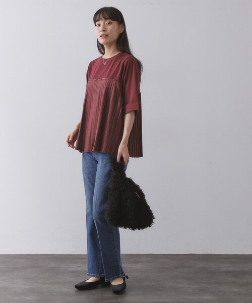 OPAQUE.CLIP（オペークドットクリップ）の「プリーツドッキングカットソー【洗濯機OK】（Tシャツ/カットソー・レディース・ボルドー/ホワイト/チャコール・40/38）」の13枚目の写真