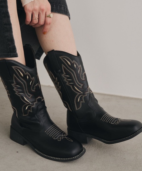 Unitage（ユニテージ）の「ウエスタンミドルブーツ（ブーツ・レディース・ブラック/ブラウン・MEDIUM/LARGE）」の3枚目の写真