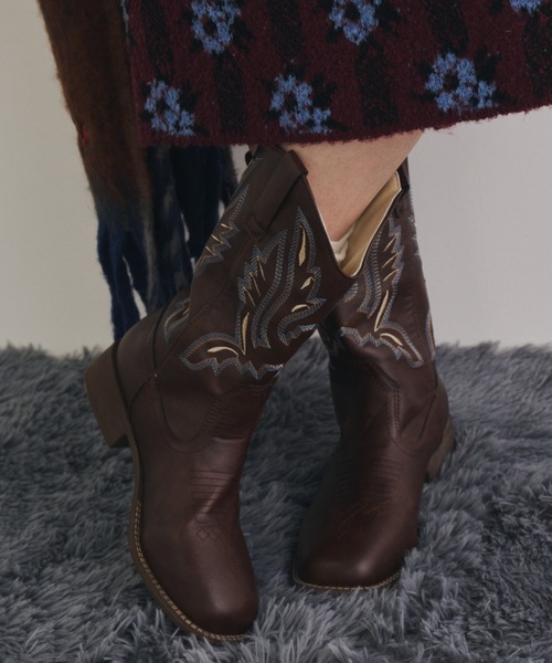 Unitage（ユニテージ）の「ウエスタンミドルブーツ（ブーツ・レディース・ブラック/ブラウン・MEDIUM/LARGE）」の8枚目の写真