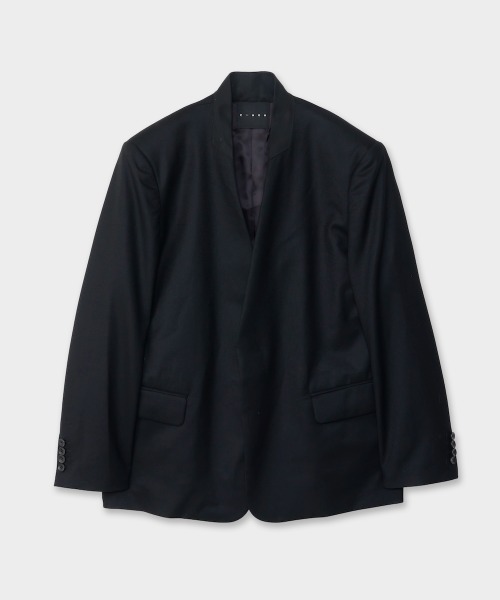 CINOH（チノ）の「SUPER 140S NO COLLAR JACKET（ノーカラージャケット・メンズ・ブラック/チャコールグレー・46）」の2枚目の写真