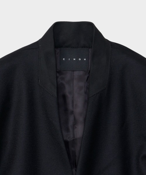 CINOH（チノ）の「SUPER 140S NO COLLAR JACKET（ノーカラージャケット・メンズ・ブラック/チャコールグレー・46）」の3枚目の写真