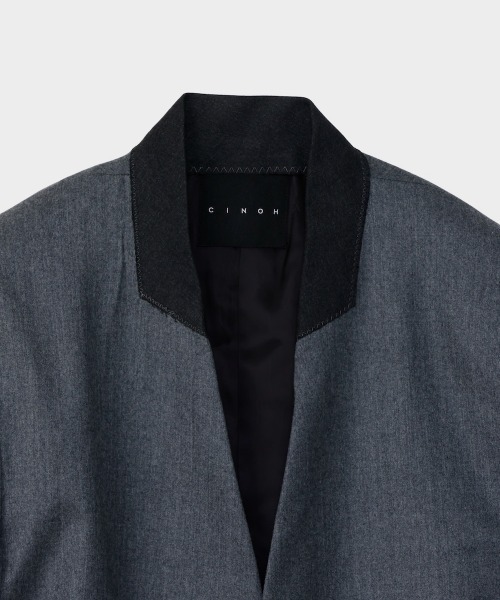 CINOH（チノ）の「SUPER 140S NO COLLAR JACKET（ノーカラージャケット・メンズ・ブラック/チャコールグレー・46）」の7枚目の写真