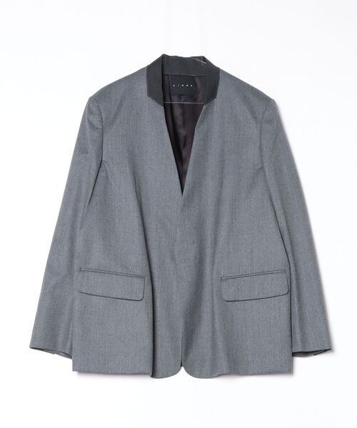 CINOH（チノ）の「SUPER 140S NO COLLAR JACKET（ノーカラージャケット・メンズ・ブラック/チャコールグレー・46）」の14枚目の写真