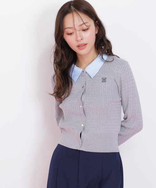 JILL by JILL STUART（ジルバイジルスチュアート）の「◇衿付きミニケーブルカーディガン（ニット/セーター・レディース・ネイビー/ピンク/グレー・FREE）」の5枚目の写真