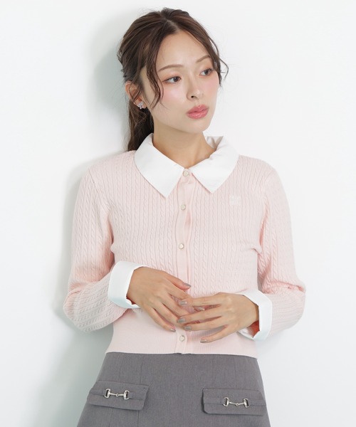 JILL by JILL STUART（ジルバイジルスチュアート）の「◇衿付きミニケーブルカーディガン（ニット/セーター・レディース・ネイビー/ピンク/グレー・FREE）」の12枚目の写真