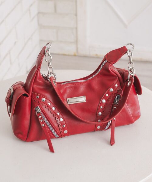 ems excite（エムズエキサイト）の「スタッズデザインバッグ（ショルダーバッグ・レディース・ブラック/オフホワイト/レッド・ONE SIZE）」の5枚目の写真