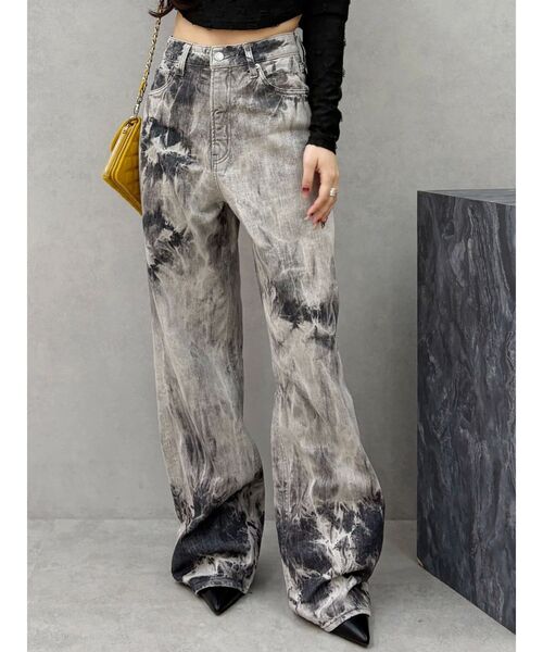 EVRIS(エヴリス)の「マーブルワイドデニムパンツ(デニムパンツ・レディース・ベージュ/ブラック・SMALL/MEDIUM)」の1枚目の写真