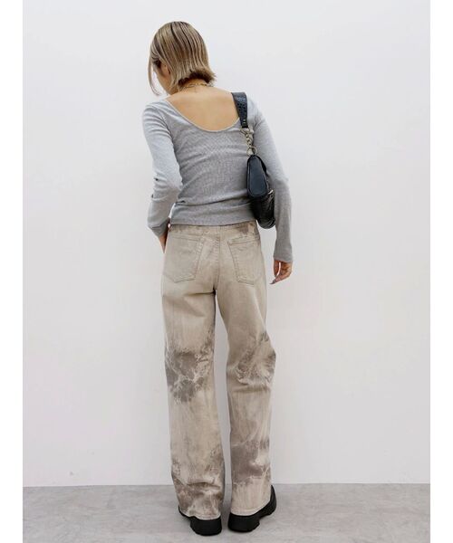 EVRIS(エヴリス)の「マーブルワイドデニムパンツ(デニムパンツ・レディース・ベージュ/ブラック・SMALL/MEDIUM)」の3枚目の写真