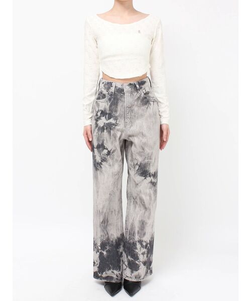 EVRIS(エヴリス)の「マーブルワイドデニムパンツ(デニムパンツ・レディース・ベージュ/ブラック・SMALL/MEDIUM)」の5枚目の写真